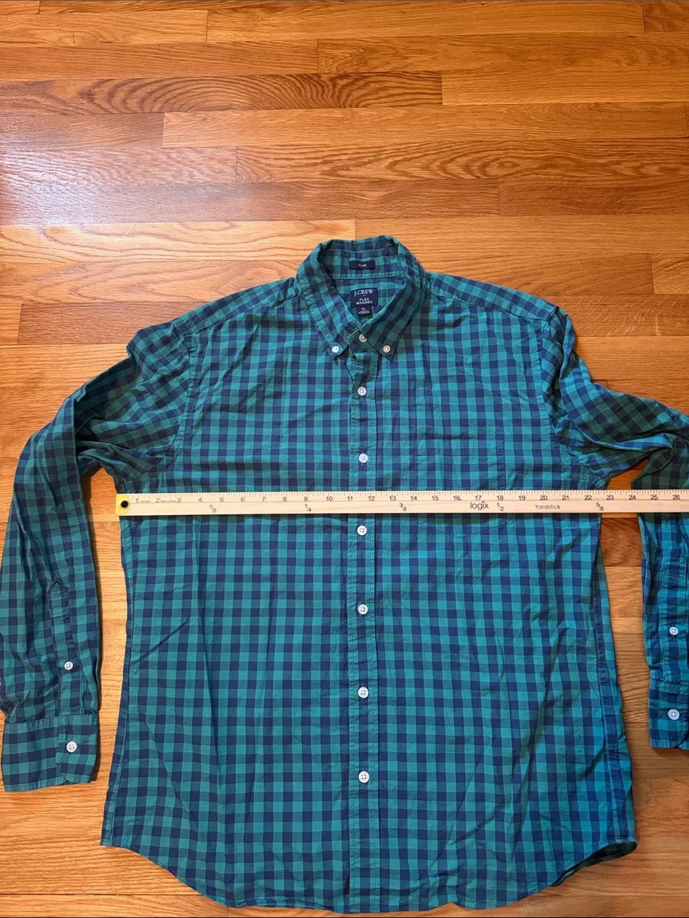 J. Crew Men's XL Button Shirt Long Sleeve Check Green Flex Washed Slim Check